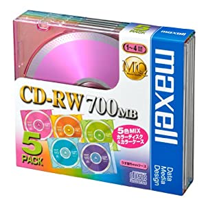 maxell データ用 CD-RW 700MB 4倍速対応 カラーミックス 5枚 5mmケース入 CDRW80MIX.1P5S(中古品)
