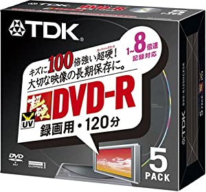 TDK 超硬UVガードDVD-R録画用 1~8倍速対応ガンメタリックレーベル 10mm厚ケース入り5枚パック [DVD-R120HCX5K](中古品)