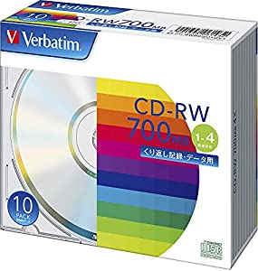 Verbatim バーベイタム くり返し記録用 CD-RW 700MB 10枚 シルバーディスク 1-4倍速 SW80QU10V1(中古品)