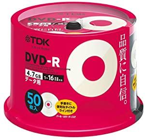 TDK データ用DVD-R 4.7GB 16倍速対応 パールカラーディスク(タイトルライン付き) 50枚 スピンドル DR47ALC50PU(中古品)