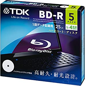 TDK データ用ブルーレイディスク BD-R 25GB 1-4倍速 ホワイトワイドプリンタブル 5枚 5mmスリムケース BRD25PWB5A(中古品)