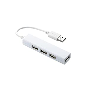 【2010年モデル】ELECOM USBハブ USB2.0対応 カラフル バスパワー 4ポート 9cm ホワイト U2H-SS4BWH(中古品)