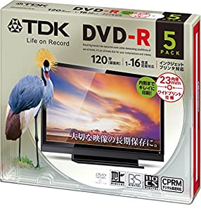 TDK 録画用DVD-R デジタル放送録画対応(CPRM) 1-16倍速 インクジェットプリンタ対応(ホワイト・ワイド) 5枚パック 5mmスリムケー
