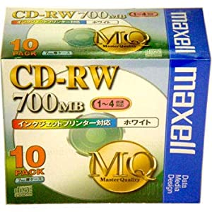CDRW80PW.1P10S マクセル データ用CD-RW 700MB 10枚4倍速 ノーマルプリンタブルホワイトレーベル 5mmプラケース maxell(中古品