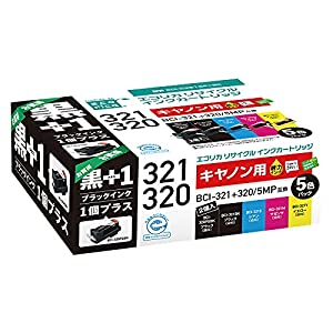 (中古品)エコリカ キヤノン BCI-321+320/5MP+ブラック対応リサイクルインク 5色パック+ブラック ECI-C3215P+BK 残量表示対応/ecorica//