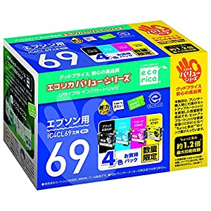 (中古品)エコリカ エプソン IC4CL69対応リサイクルインク 4色パック ECI-E69V-4P 残量表示非対応/ecorica//