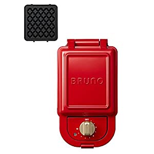 (中古品)BRUNO ブルーノ ホットサンドメーカー シングル サイズ 本体 プレート2種 (ホットサンド ワッフル) 付き レッド Red 赤 耳まで焼ける 電気 おしゃれ 可愛い かわいい 1枚焼