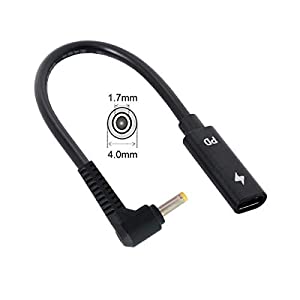 Xiwai Type C USB-C メス入力 DC/長方形電源PD充電ケーブル ノートパソコン用 18-20V (HP用4.0x1.7mm)(中古品)