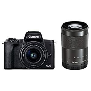 Canon ミラーレス一眼カメラ EOS Kiss M2 ダブルズームキット ブラック KISSM2BK-WZK(中古品)