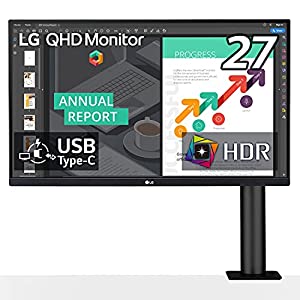 (中古品)【Amazon.co.jp 限定】LG エルゴノミクス スタンド モニター ディスプレイ 27QN880-B 27インチ/WQHD(2560×1440)/IPS非光沢/HDR/USB Typ