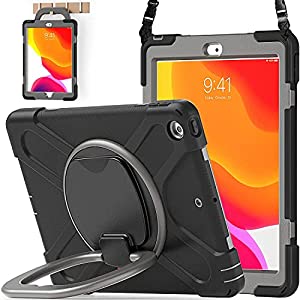 (中古品)TSQQST i Pad 9世代 7世代 ケース i Pad 8世代 ケース ペンホルダー i Pad 10.2 ケース 2021/2019/2020 耐衝撃 衝撃吸収 スタンド 肩掛けー 